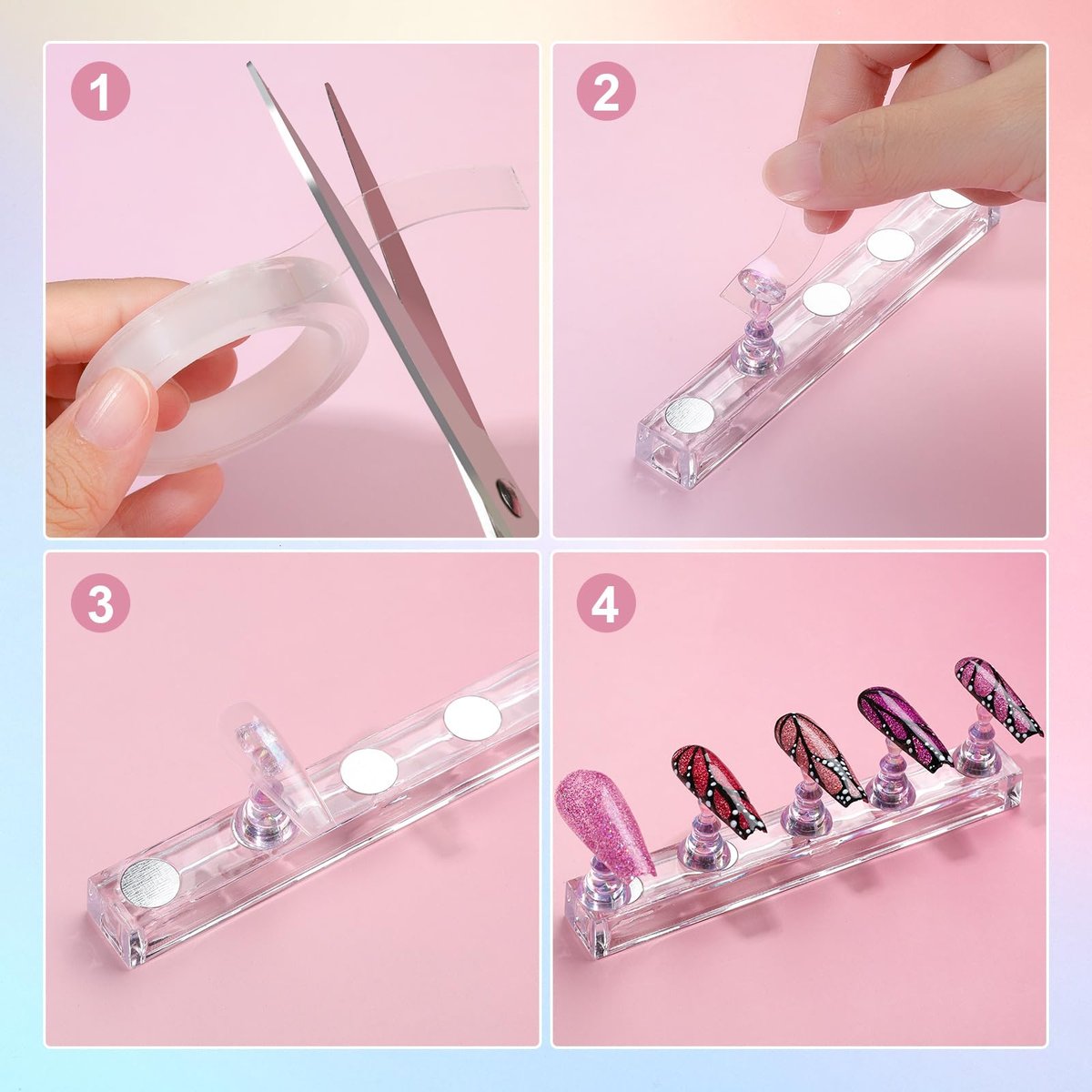 Fandamei 3-Pack Nail Stand for Press On Nails – Acrylic Nail Art Stand with Double-Sided Tape for Painting, Practice, and Display - görsel 10
