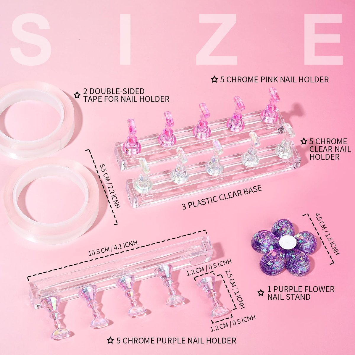 Fandamei 3-Pack Nail Stand for Press On Nails – Acrylic Nail Art Stand with Double-Sided Tape for Painting, Practice, and Display - görsel 3