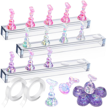 Fandamei 3-Pack Nail Stand for Press On Nails – Acrylic Nail Art Stand with Double-Sided Tape for Painting, Practice, and Display