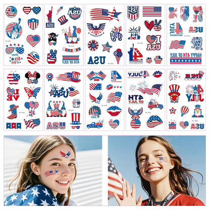 Awinmay 80 Pcs 4th of July Temporary Tattoos - American Flag Red White and Blue Tattoos for Kids, Independence Day Party Favors, Memorial Day, Labor Day, USA Patriotic Decorations (10 Sheets)