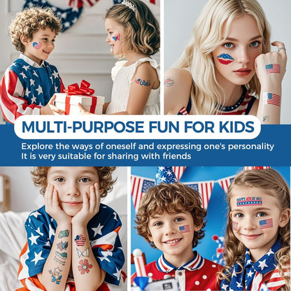 Awinmay 80 Pcs 4th of July Temporary Tattoos - American Flag Red White and Blue Tattoos for Kids, Independence Day Party Favors, Memorial Day, Labor Day, USA Patriotic Decorations (10 Sheets)