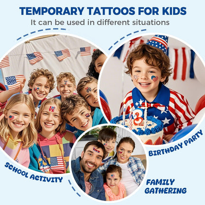 Awinmay 80 Pcs 4th of July Temporary Tattoos - American Flag Red White and Blue Tattoos for Kids, Independence Day Party Favors, Memorial Day, Labor Day, USA Patriotic Decorations (10 Sheets)