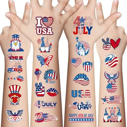 Awinmay 80 Pcs 4th of July Temporary Tattoos - American Flag Red White and Blue Tattoos for Kids, Independence Day Party Favors, Memorial Day, Labor Day, USA Patriotic Decorations (10 Sheets)