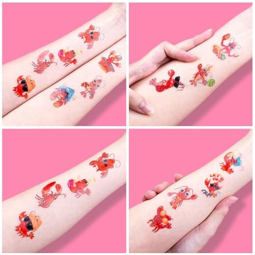 96 PCS Crawfish Boil Pre-Cut Temporary Tattoos for Kids - Super Cute Crawfish Themed Birthday Party Favors, Ocean Animal Tattoo Stickers, School Rewards & Gifts - görsel 12