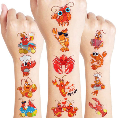 96 PCS Crawfish Boil Pre-Cut Temporary Tattoos for Kids - Super Cute Crawfish Themed Birthday Party Favors, Ocean Animal Tattoo Stickers, School Rewards & Gifts