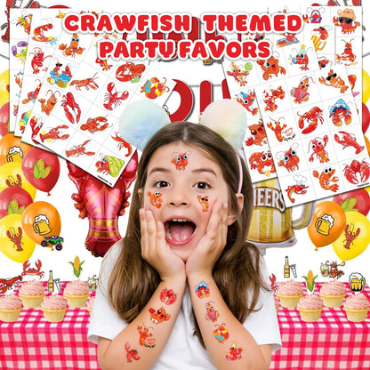 96 PCS Crawfish Boil Pre-Cut Temporary Tattoos for Kids - Super Cute Crawfish Themed Birthday Party Favors, Ocean Animal Tattoo Stickers, School Rewards & Gifts