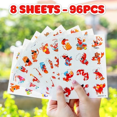 96 PCS Crawfish Boil Pre-Cut Temporary Tattoos for Kids - Super Cute Crawfish Themed Birthday Party Favors, Ocean Animal Tattoo Stickers, School Rewards & Gifts - görsel 16