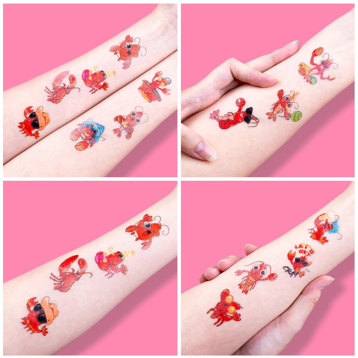 96 PCS Crawfish Boil Pre-Cut Temporary Tattoos for Kids - Super Cute Crawfish Themed Birthday Party Favors, Ocean Animal Tattoo Stickers, School Rewards & Gifts - görsel 11