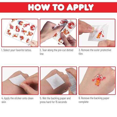 96 PCS Crawfish Boil Pre-Cut Temporary Tattoos for Kids - Super Cute Crawfish Themed Birthday Party Favors, Ocean Animal Tattoo Stickers, School Rewards & Gifts - görsel 10