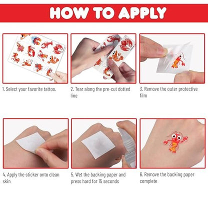 96 PCS Crawfish Boil Pre-Cut Temporary Tattoos for Kids - Super Cute Crawfish Themed Birthday Party Favors, Ocean Animal Tattoo Stickers, School Rewards & Gifts