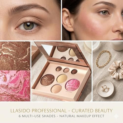 Baked Face Palette for Mature Skin – Bronzer, Blush, Highlighter & Eyeshadows – Velvet Texture, Vegan & Cruelty-Free, Travel-Friendly Makeup Kit Avelisse