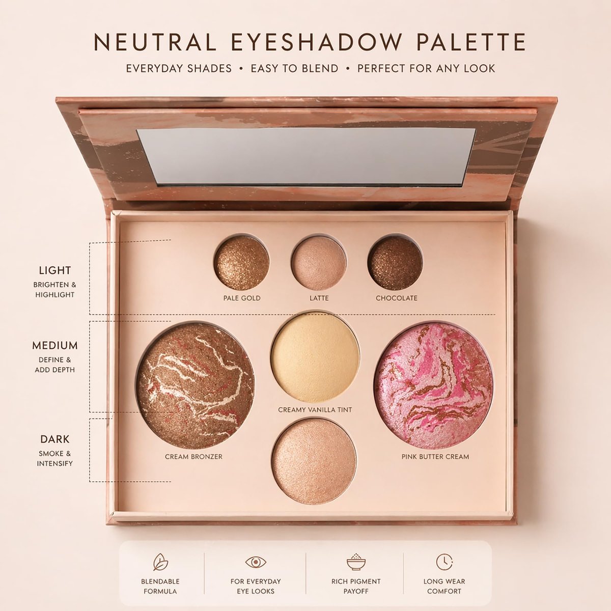 Baked Face Palette for Mature Skin – Bronzer, Blush, Highlighter & Eyeshadows – Velvet Texture, Vegan & Cruelty-Free, Travel-Friendly Makeup Kit Avelisse