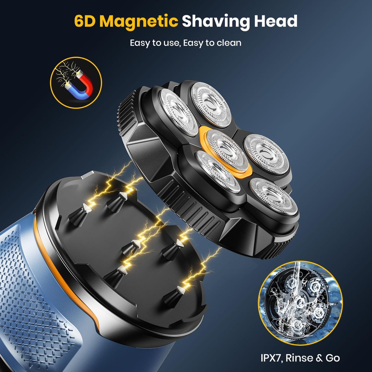 TLMUSE Head Shaver for Bald Men - 2026 Upgraded Magnetic Head Shaver, IPX7 Waterproof Wet/Dry, 2-Speed Rotary Shaver, Model 372 (Blue) Avelisse