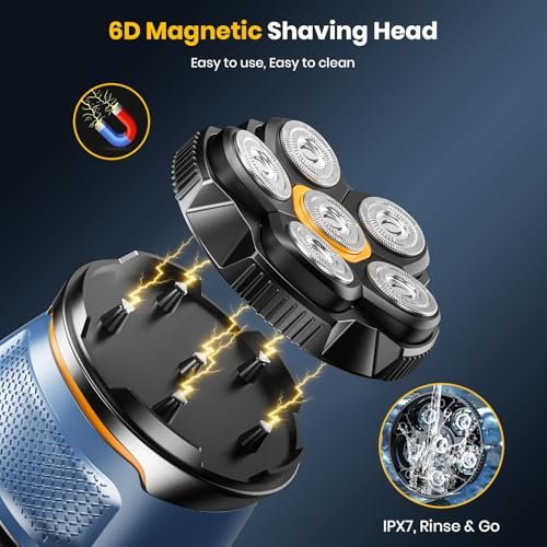 TLMUSE Head Shaver for Bald Men - 2026 Upgraded Magnetic Head Shaver, IPX7 Waterproof Wet/Dry, 2-Speed Rotary Shaver, Model 372 (Blue) Avelisse