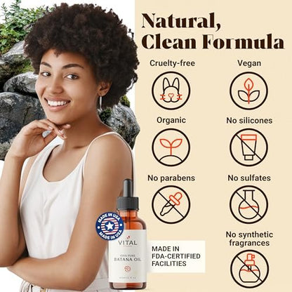 Vital Strands Batana Oil for Hair Growth – 100% Pure & Organic Botana Oil from Honduras – Strengthens, Thickens & Restores Natural Hair – Cold Pressed Raw Scalp & Hair Treatment for Men & Women – 60ml Avelisse