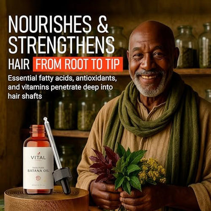 Vital Strands Batana Oil for Hair Growth – 100% Pure & Organic Botana Oil from Honduras – Strengthens, Thickens & Restores Natural Hair – Cold Pressed Raw Scalp & Hair Treatment for Men & Women – 60ml Avelisse