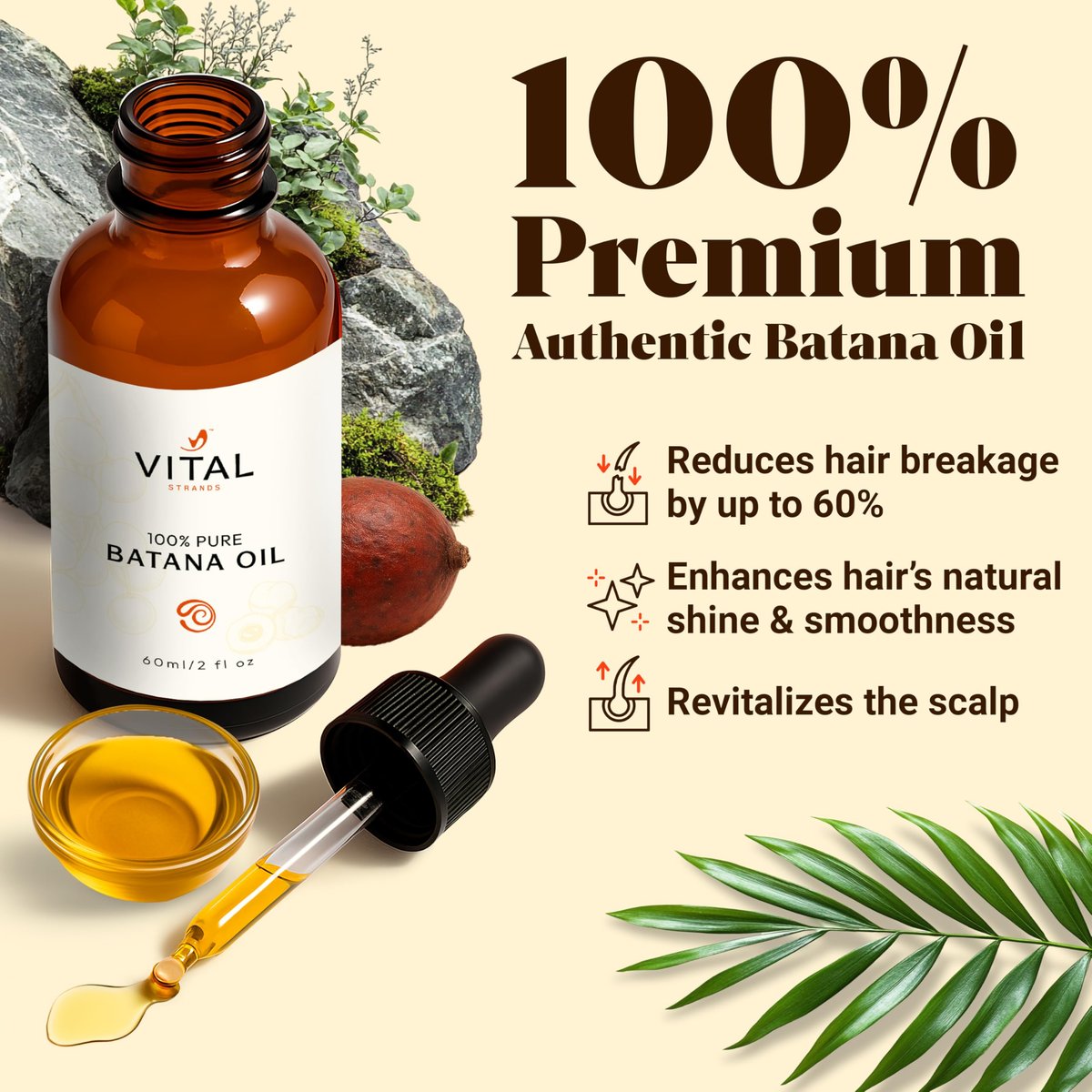 Vital Strands Batana Oil for Hair Growth – 100% Pure & Organic Botana Oil from Honduras – Strengthens, Thickens & Restores Natural Hair – Cold Pressed Raw Scalp & Hair Treatment for Men & Women – 60ml Avelisse