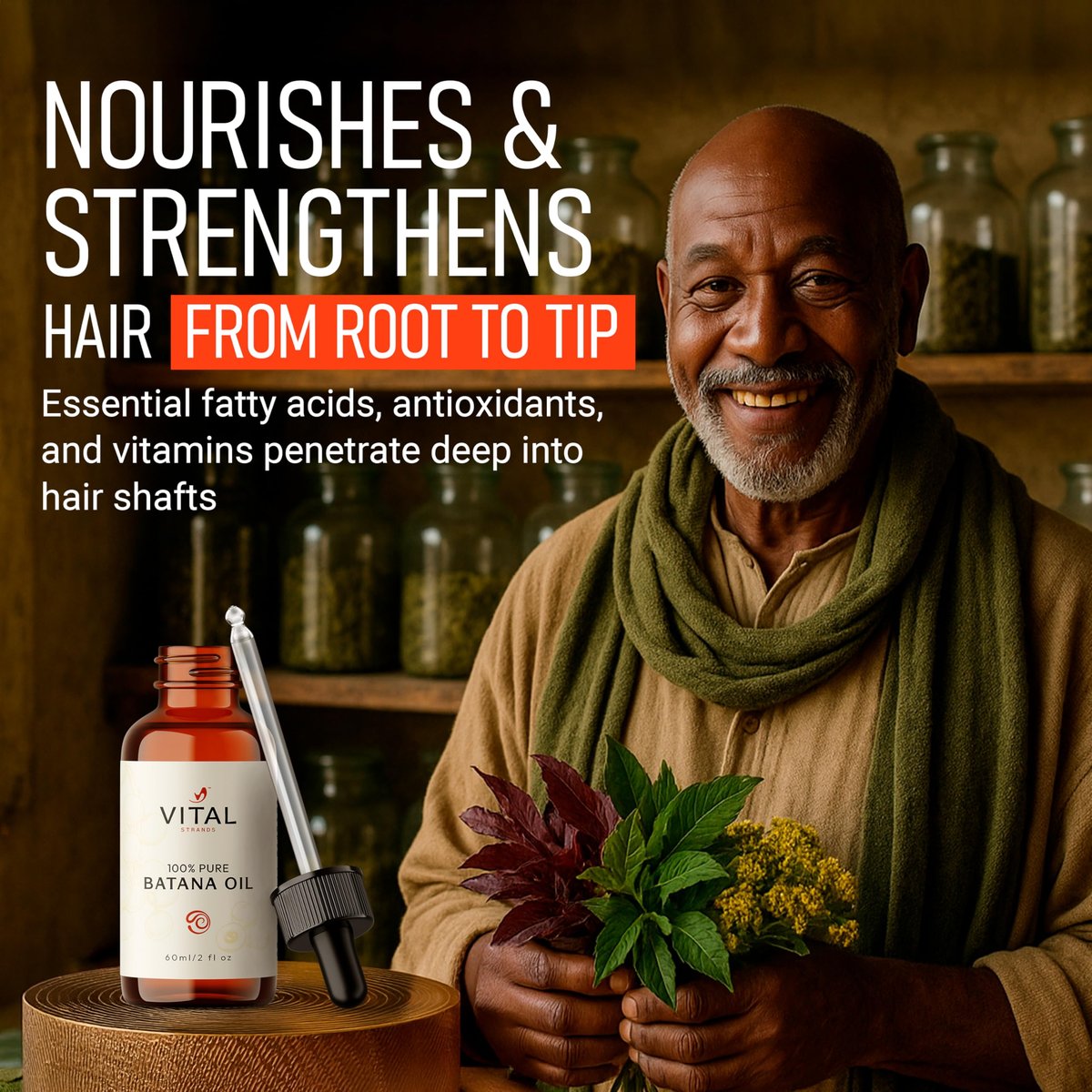 Vital Strands Batana Oil for Hair Growth – 100% Pure & Organic Botana Oil from Honduras – Strengthens, Thickens & Restores Natural Hair – Cold Pressed Raw Scalp & Hair Treatment for Men & Women – 60ml Avelisse