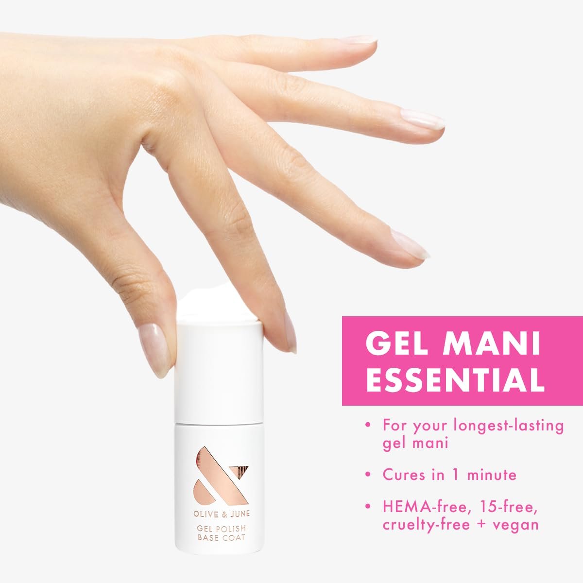 Olive & June Gel Polish Base Coat – Long Lasting, HEMA-Free & Cruelty-Free, UV LED Nail Lamp Required, 0.46 Fl Oz - görsel 5
