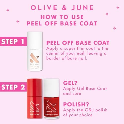 Olive & June Peel Off Base Coat - Non-Damaging, Acetone-Free Removal, Long-Lasting Salon-Quality Manicure at Home - Vegan, HEMA-Free, Cruelty-Free (0.46 Fl Oz) Avelisse