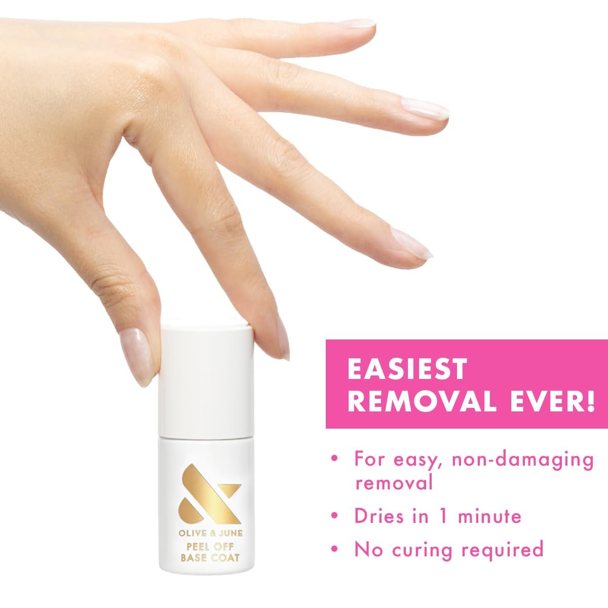 Olive & June Peel Off Base Coat - Non-Damaging, Acetone-Free Removal, Long-Lasting Salon-Quality Manicure at Home - Vegan, HEMA-Free, Cruelty-Free (0.46 Fl Oz) Avelisse