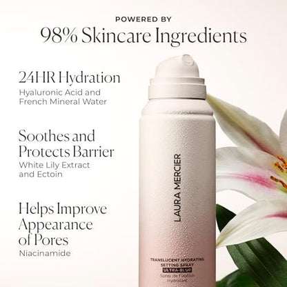 Laura Mercier Translucent Hydrating Setting Spray Ultra-Blur, Micro-Fine Blurring Face Mist, 24HR Shine Control, Natural Finish, Smudge & Transfer-Proof, Infused with Hyaluronic Acid + Niacinamide Avelisse