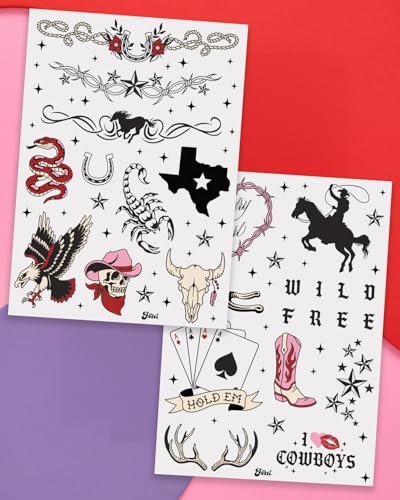 xo, Fetti Realistic Western Temporary Tattoos - 38 pcs | Rodeo Bachelorette, Birthday Favors, Cowgirl Party Accessory, Wild West Fake Tats - görsel 4