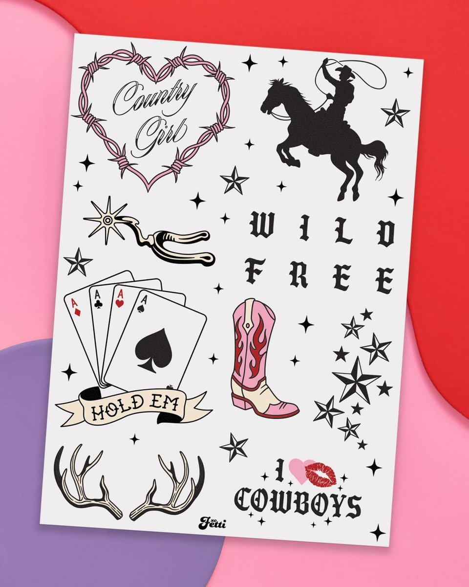 xo, Fetti Realistic Western Temporary Tattoos - 38 pcs | Rodeo Bachelorette, Birthday Favors, Cowgirl Party Accessory, Wild West Fake Tats - görsel 11
