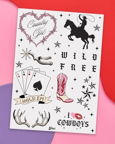 xo, Fetti Realistic Western Temporary Tattoos - 38 pcs | Rodeo Bachelorette, Birthday Favors, Cowgirl Party Accessory, Wild West Fake Tats - görsel 12