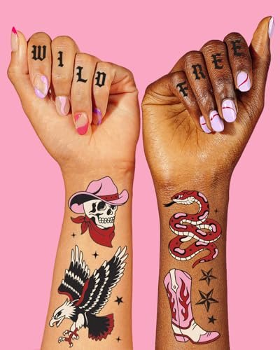 xo, Fetti Realistic Western Temporary Tattoos - 38 pcs | Rodeo Bachelorette, Birthday Favors, Cowgirl Party Accessory, Wild West Fake Tats - görsel 6
