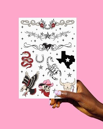 xo, Fetti Realistic Western Temporary Tattoos - 38 pcs | Rodeo Bachelorette, Birthday Favors, Cowgirl Party Accessory, Wild West Fake Tats