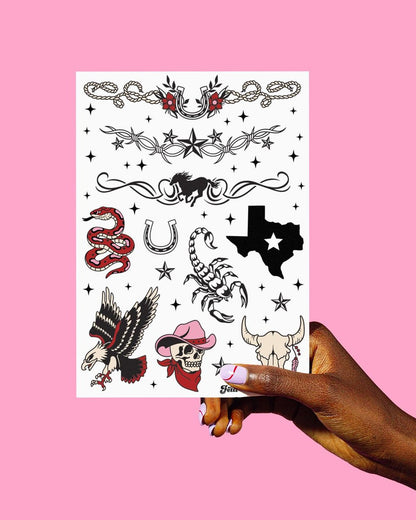 xo, Fetti Realistic Western Temporary Tattoos - 38 pcs | Rodeo Bachelorette, Birthday Favors, Cowgirl Party Accessory, Wild West Fake Tats