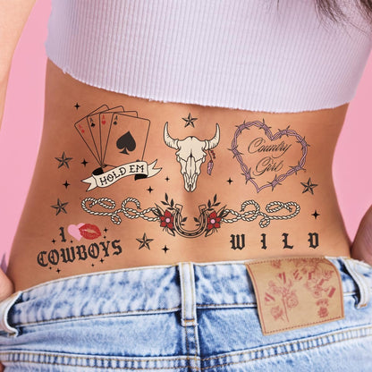 xo, Fetti Realistic Western Temporary Tattoos - 38 pcs | Rodeo Bachelorette, Birthday Favors, Cowgirl Party Accessory, Wild West Fake Tats