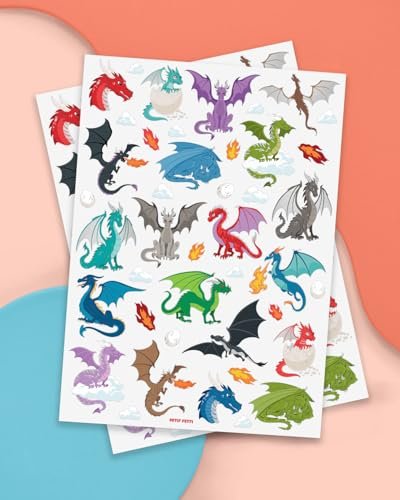 xo, Fetti Dragon Temporary Tattoos - 40 Silver Foil Styles for Magical Birthday Decorations, Fantasy Kids Party Favors, Wyvern & Dinosaur Tats - görsel 3