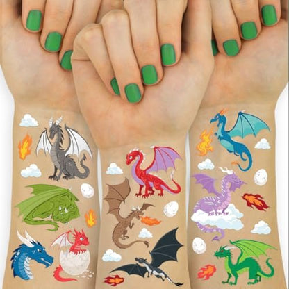xo, Fetti Dragon Temporary Tattoos - 40 Silver Foil Styles for Magical Birthday Decorations, Fantasy Kids Party Favors, Wyvern & Dinosaur Tats