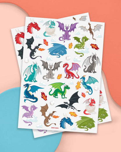 xo, Fetti Dragon Temporary Tattoos - 40 Silver Foil Styles for Magical Birthday Decorations, Fantasy Kids Party Favors, Wyvern & Dinosaur Tats