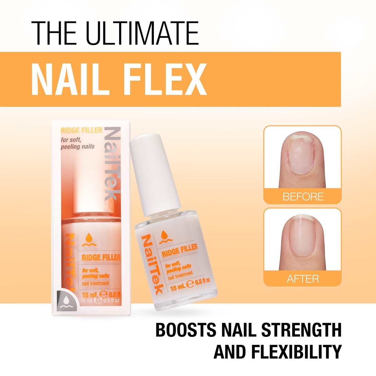 Nail Tek Ridge Filler Formula 2 – Clear Ridge Filler for Nails, Base Coat & Strengthener for Soft Peeling Nails, 0.5 fl oz Avelisse