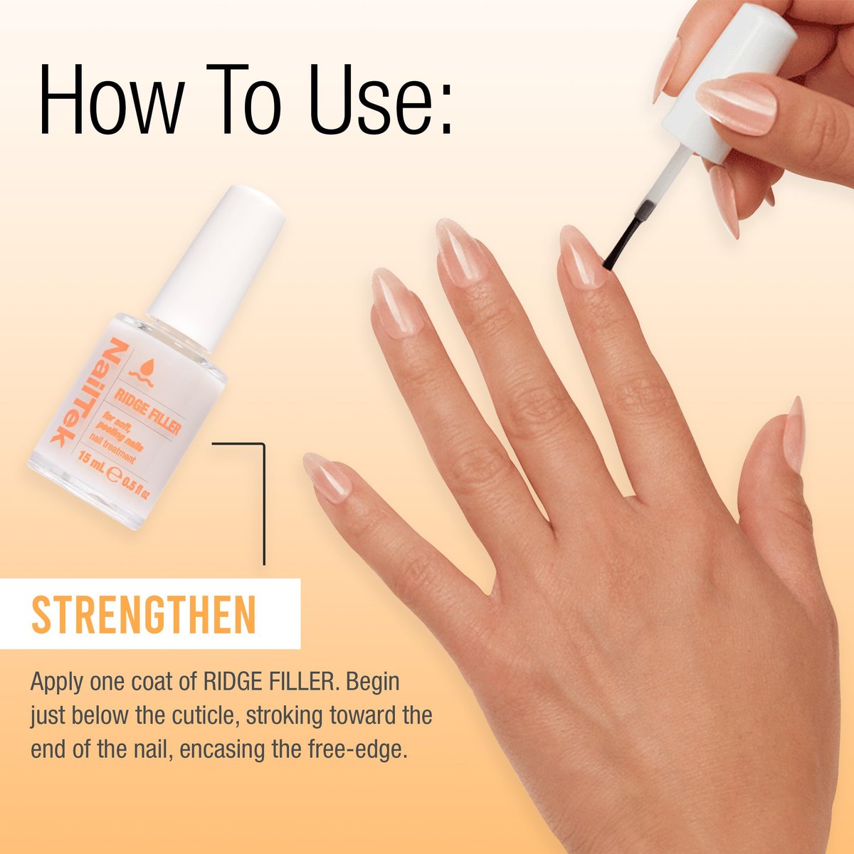 Nail Tek Ridge Filler Formula 2 – Clear Ridge Filler for Nails, Base Coat & Strengthener for Soft Peeling Nails, 0.5 fl oz Avelisse