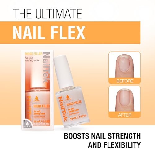 Nail Tek Ridge Filler Formula 2 – Clear Ridge Filler for Nails, Base Coat & Strengthener for Soft Peeling Nails, 0.5 fl oz Avelisse
