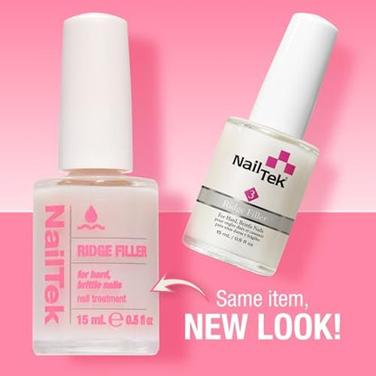 Nail Tek Ridge Filler Formula 3 – Clear Ridge Filler, Base Coat & Strengthener for Hard & Brittle Nails | 0.5 fl oz Avelisse