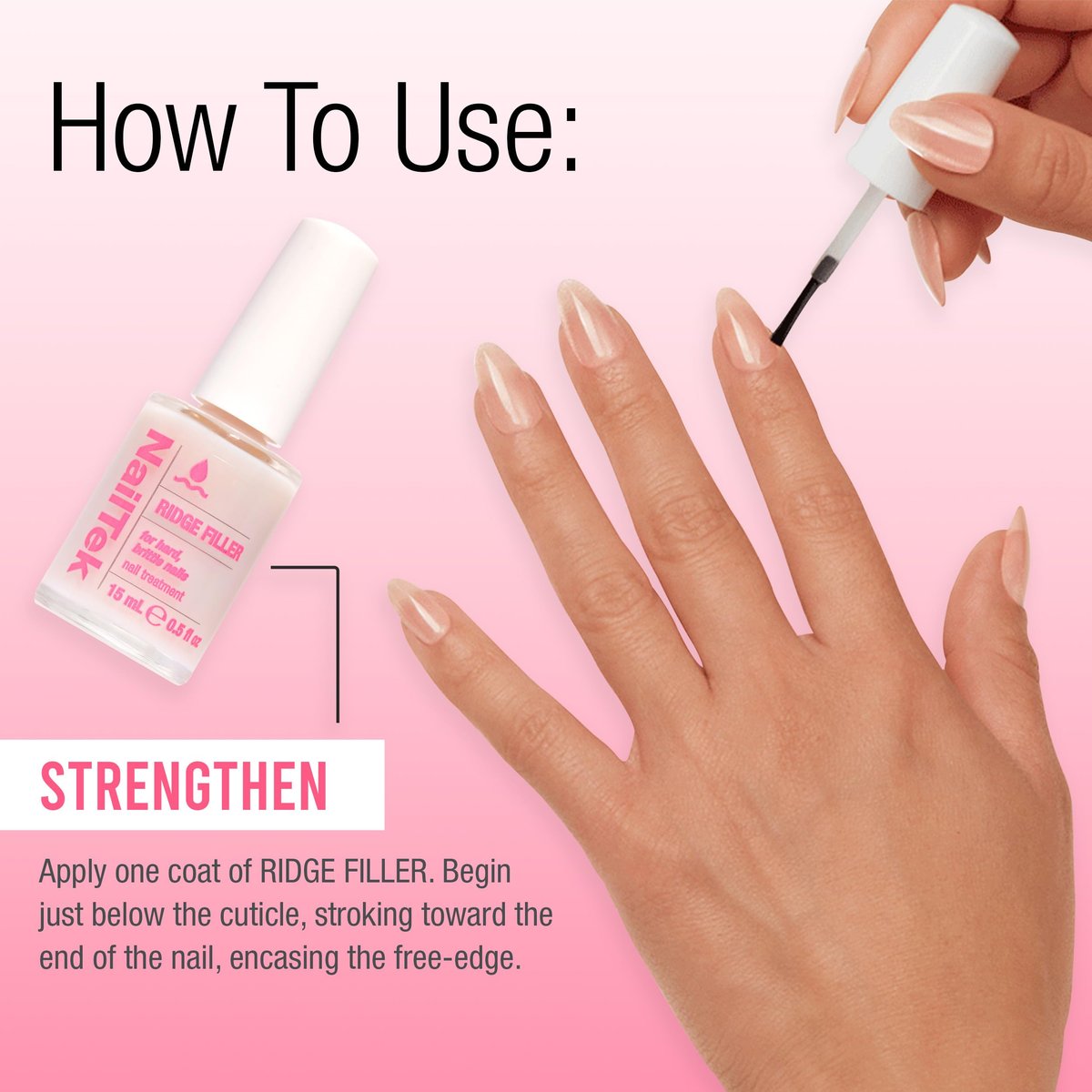 Nail Tek Ridge Filler Formula 3 – Clear Ridge Filler, Base Coat & Strengthener for Hard & Brittle Nails | 0.5 fl oz Avelisse