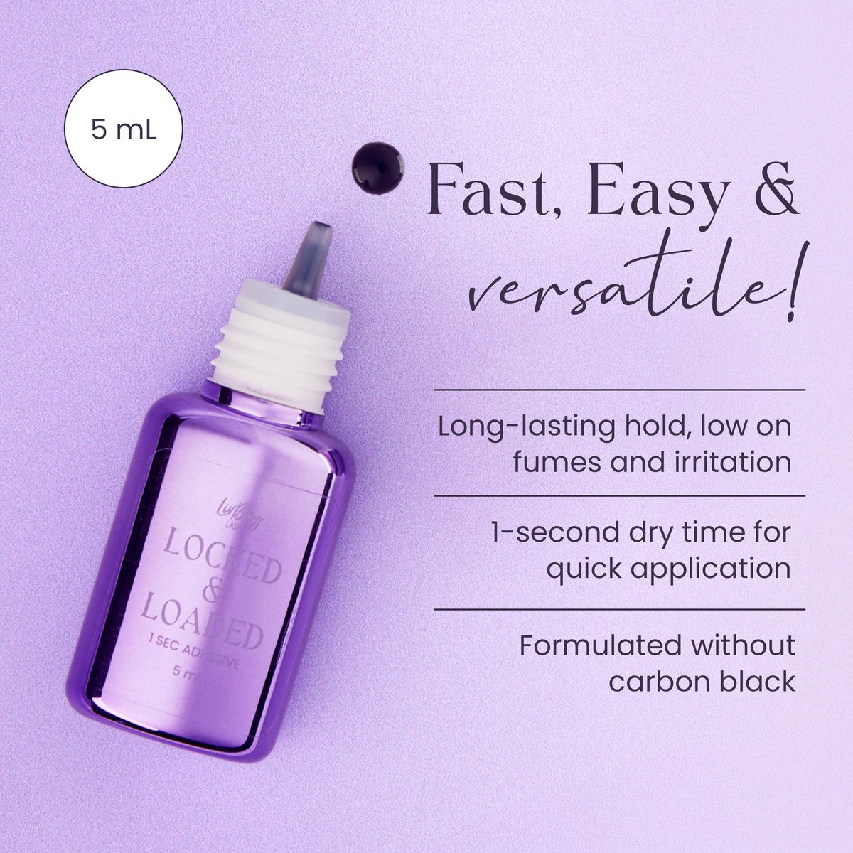 LivBay Locked & Loaded Professional Lash Adhesive – 1-Second Dry, 6-Week Retention, Thin Viscosity Eyelash Extension Glue (5ml) Avelisse
