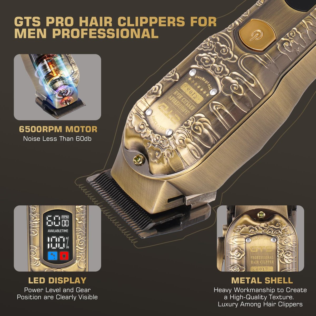GTSPRO Professional Hair Clippers for Men – Cordless Barber Clippers with LCD Display, Precision Trimmer & Travel Case Avelisse
