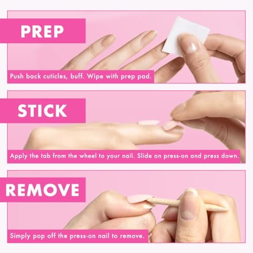 Olive & June Classic Super Stick Mani Press On Nails - No Glue Needed, 32 Tab Nails, 16 Sizes, Non-Toxic, 7-Day Wear, Spring Flowers & Patterns, Short Round, Gelato Pink - görsel 15