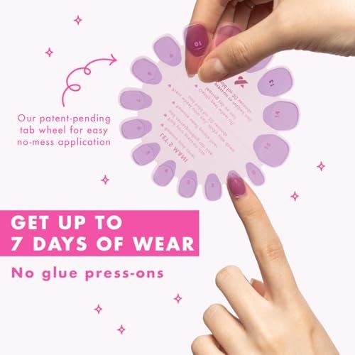 Olive & June Classic Super Stick Mani Press On Nails - No Glue Needed, 32 Tab Nails, 16 Sizes, Non-Toxic, 7-Day Wear, Spring Flowers & Patterns, Short Round, Gelato Pink - görsel 9