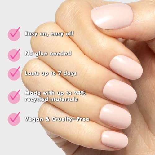 Olive & June Classic Super Stick Mani Press On Nails - No Glue Needed, 32 Tab Nails, 16 Sizes, Non-Toxic, 7-Day Wear, Spring Flowers & Patterns, Short Round, Gelato Pink - görsel 7