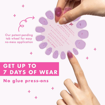 Olive & June Classic Super Stick Mani Press On Nails - No Glue Needed, 32 Tab Nails, 16 Sizes, Non-Toxic, 7-Day Wear, Spring Flowers & Patterns, Short Round, Gelato Pink