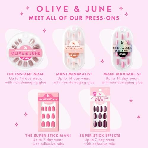 Olive & June Classic Super Stick Mani Press On Nails - No Glue Needed, 32 Tab Nails, 16 Sizes, Non-Toxic, 7-Day Wear, Spring Flowers & Patterns, Short Squoval, Tutu Pastel Pink - görsel 17