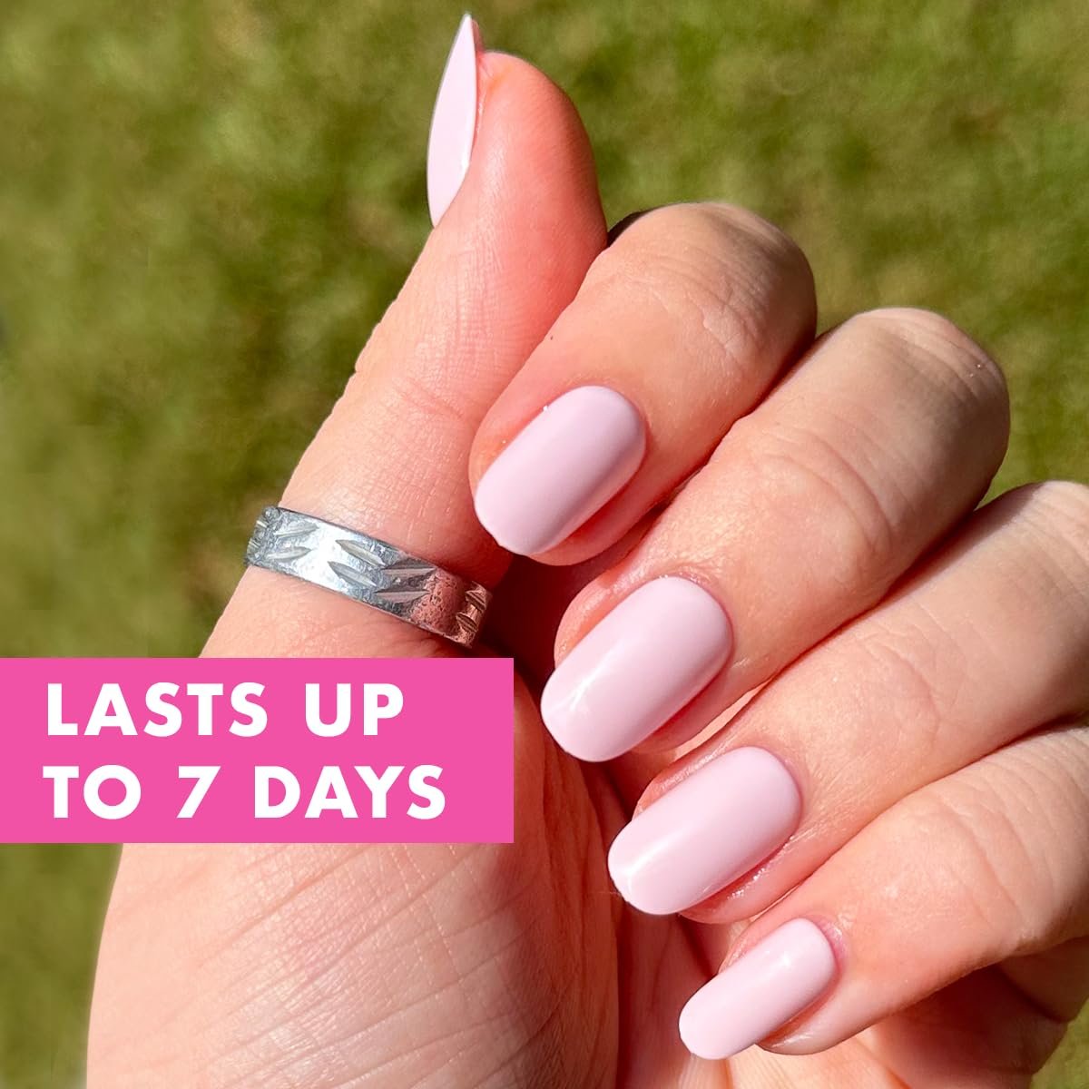 Olive & June Classic Super Stick Mani Press On Nails - No Glue Needed, 32 Tab Nails, 16 Sizes, Non-Toxic, 7-Day Wear, Spring Flowers & Patterns, Short Round, Gelato Pink - görsel 4