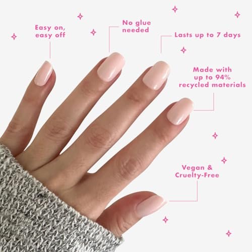 Olive & June Classic Super Stick Mani Press On Nails - No Glue Needed, 32 Tab Nails, 16 Sizes, Non-Toxic, 7-Day Wear, Spring Flowers & Patterns, Short Squoval, Tutu Pastel Pink - görsel 7